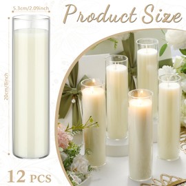 12 Pcs White Devotional Candles in Glass 2 x 8 Inches Catholic Soy Wax Votive Prayer Long Burning Religious Candles for Wedding Sanctuary Vigils Blessing Church Meditation