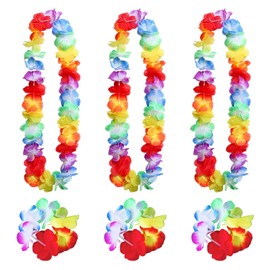 MAXQUU 3 Pieces Garlands And 3 Pieces Bracelets, Hawaiian Themed Jewelry, Beach Party Accessories, Clothing Accessories.