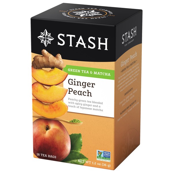 Stash Tea Ginger Peach Green Tea - Caffeinated, Non-GMO Project Verified Premium Tea with No Artificial Ingredients, 18 Count (Pack of 6) - 108 Bags Total