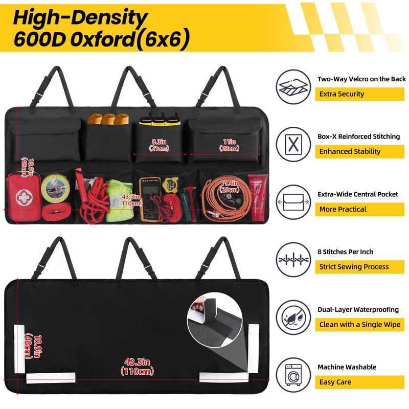 Car Backseat Hanging Trunk Organizer Extra-Long, 30% More Storage, 8