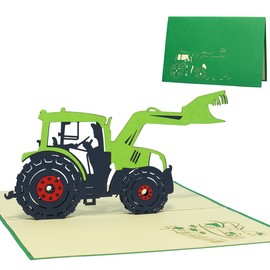 LINPOPUP®, LIN17256, Pop Up Card Tractor, Birthday Card, Folding Card, Greeting Cards, Trekker Tractor Card, 3D Card Tractor, Birthday Invitation Tractor, Farm Tractor, N205