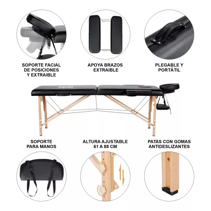 ShopMall Camilla portátil spa de madera color negro ShopMall Cama