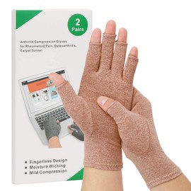 2-Pair Arthritis Compression Gloves for Alleviate Rheumatoid Osteoarthritis, Carpal Tunnel Raynauds Disease, Ease Muscle Tensi on Fingerless, Breathable & Moisture, Women and Men (Coffee, Small)