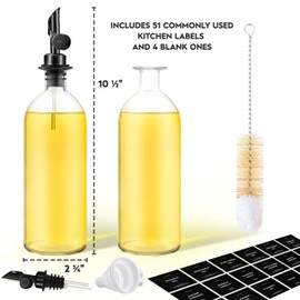 Spaceneat Olive Oil Dispenser Bottle - Includes 55 Kitchen Essential Labels - Cooking Oil Bottles for Kitchen, Coffee Syrup Dispenser - Pourer Spout with 16.9 fl oz Glass Container Cruet - 2pcs, Black