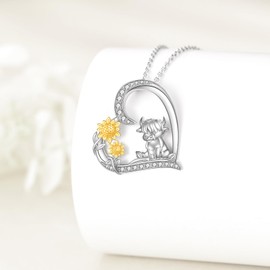 LUHE Highland Cow Necklace Animal Heart Necklace Sterling Silver Animal Jewelry Gifts for Women