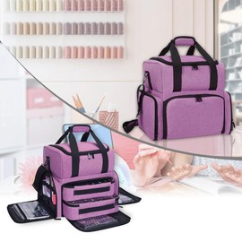 YAHOURWAT Nail Polish Organizer Storage Case 80 Bottles Large Capacity Travel Bag with 2 Detachable Bags Purple