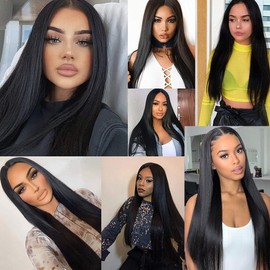 Creuost Straight Wig 4X1 T-Part Lace Frontal Human Hair Wigs No Tangle Pre Plucked Glueless Brazilian Remy With Baby Hair For Women 1B Natural Black Color 18 Inch