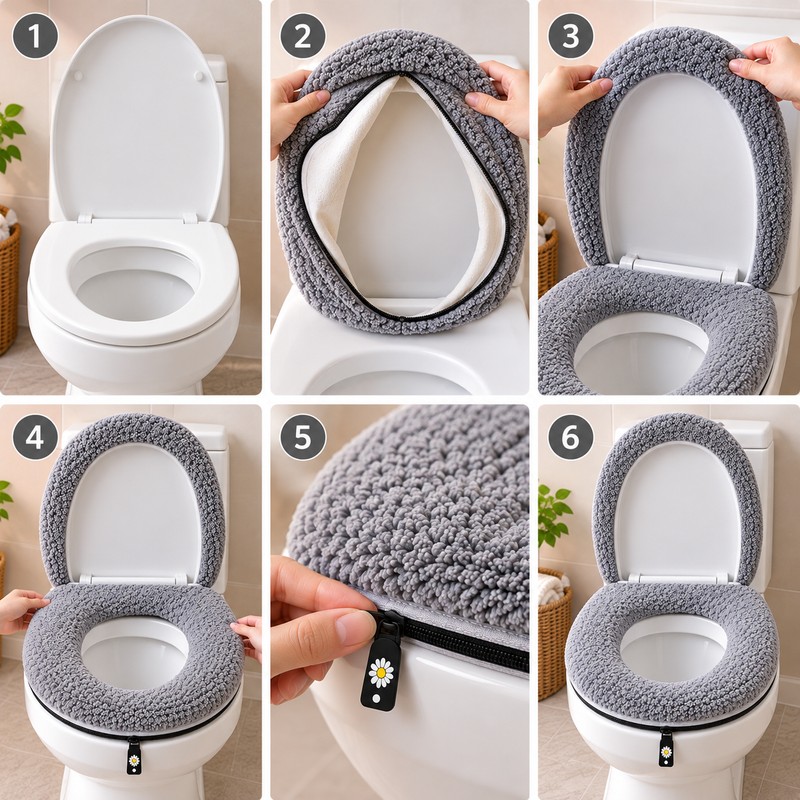 Thickened Toilet Seat Cushion for Winter – Soft Machine-Washable Cover
