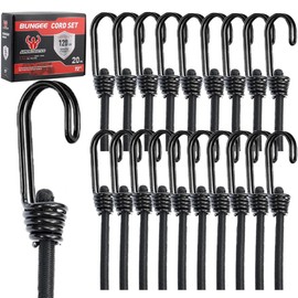 ARMORLOGISTICS Black Bungee Cords with Hooks, Bungee Cords Heavy Duty Outdoor 20 pcs, 72“ Double-J Hooks Bungee Cord Elastic Straps with Storage Bag for Camping, Tent, Securing, and DIY