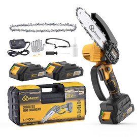 Mini Chainsaw Cordless, 6 inch Electric Chain Saw with 2 Pack 2.0Ah Rechargeable Batteries, Battery Powered Handheld Saw for Trees Trimming Wood Cutting, Perfect Gardening Tools,Gift for Men Dad Women