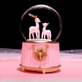 Crystal Ball Music Box Elk Figure Music Box Colourful Night Light Snow Globe Car Rotating Music Box Home Decoration Children Girls Women Musical Gift for Birthday Valentine's Day Christmas