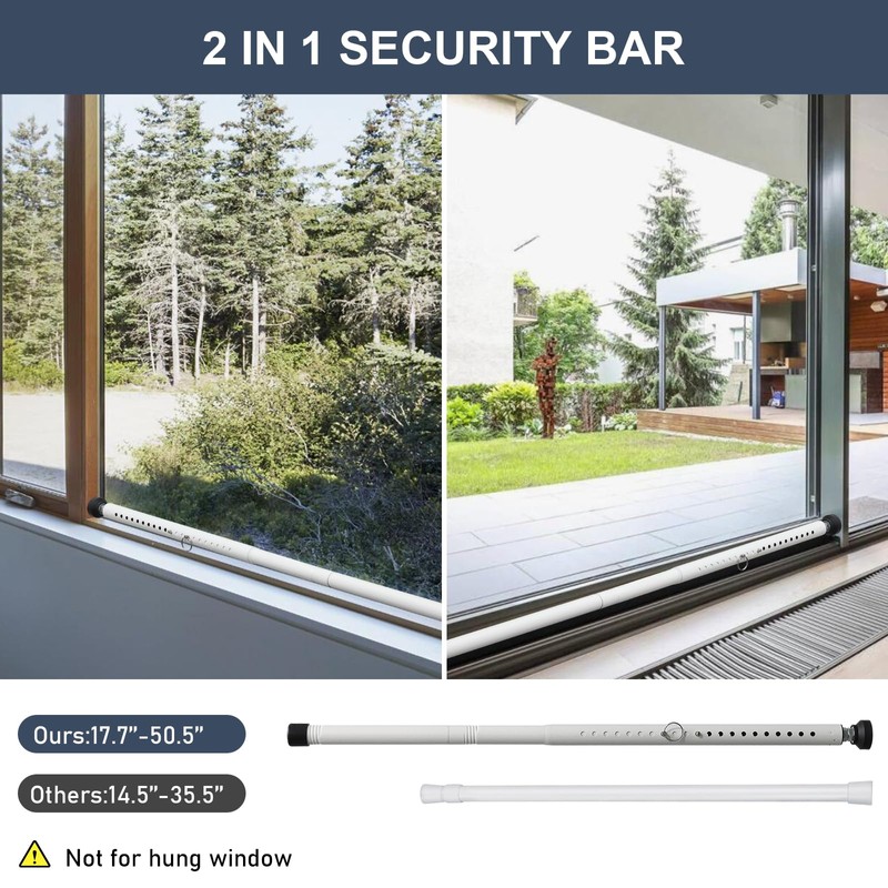 Sliding Door Security Bar，17.5-50 inch Adjustable Patio Door Security bar,