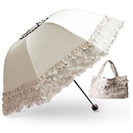 zmgmsmh Foldable Travel Umbrella Compact UV Resistance Princess Lace Parasol Umbrella Sun Umbrella for Women Girls (Beige)