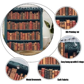 MYYJYY Library Bookshelf Shower Curtain Vintage Books Literature Study Educational Blue Wooden Bookcase Reading 70" Wx70 H Fabric Bathroom Decor Curtain with Hooks