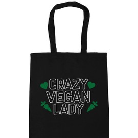 Hippowarehouse Crazy vegan lady Tote Shopping Gym Beach Bag 42cm x38cm, 10 litres