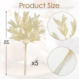 Arborus 5 Stems Artificial Fall Greenery – 14.6" Olive Leaf Stems for Autumn Floral Arrangements, Thanksgiving Centerpieces, Fall Decor Bouquets, Soft Cream