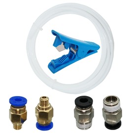 CESFONJER PTFE Hose White 3 Metres with 2 PC4-M6 Pneumatic Connectors and 2 PC4-M10 Connector and Pipe Cutter for 3D Printer 1.75 mm Filament