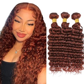 24 26 28 Inch Fridnae Hair Color 33 Bundles Auburn Brown Deep Wave Human Hair Bundles Brazilian Reddish Brown Loose Deep Wave Bundle Human Hair Copper Brown Bundles Hair Weave Auburn Bundles