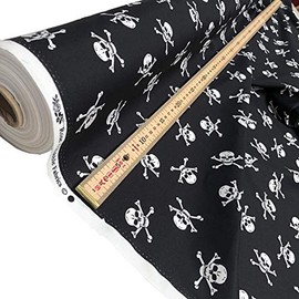100% Cotton Superior Poplin Fabric in a Skull Cross Bone Pattern 45" Wide (Skull Cross Bone 100% Cotton) (ONE METRE)