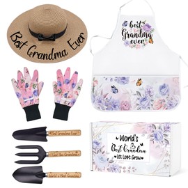 Grandma Gifts for Mothers Day from Grandkids Grandchildren, Gardening Tools Kit with Gloves Apron and Hat, Gardening Set for Plant Lover