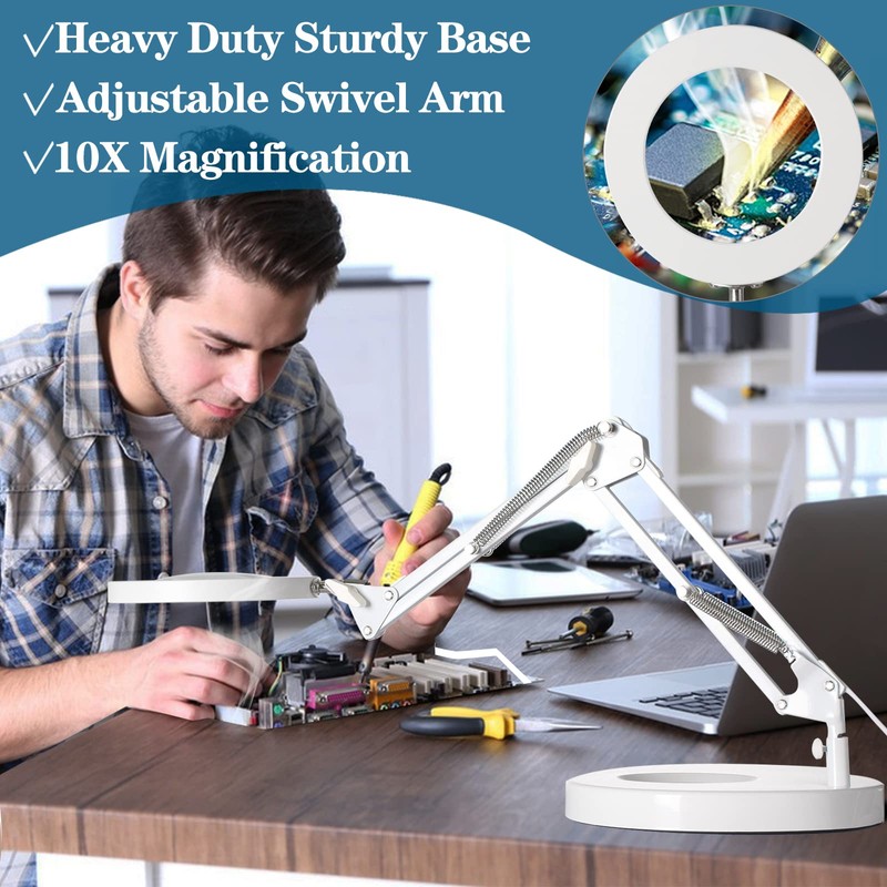 HITTI 10X Magnifying Glass with Light, 1,800 Lumens Stepless Dimmable,