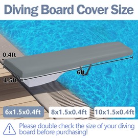 TWAKAP Pool Diving Board Cover - 600D Heavy Duty Tear Resistant Diving Board UV Protection Cover with Drawstring and Adjustable Snap Fastener, 6ft, Gray