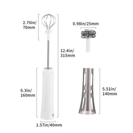 watchget Milk Frother Wand Handheld, Rechargeable Drink Mixer, 3-Speed Adjustable, Dual 304 Stainless Steel Whisks Head, Quiet Electric Foam Maker Hand Free for Latte, Cappuccino, Egg Mixer, White