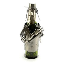 Wine Bottle Rack Holder in Metal with Rabbi Holding a Torah Fits Any Standard 750ml Wine or Liquor Bottle in Silver