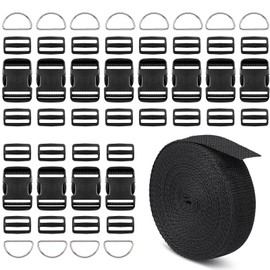 2 Inch Buckles Straps Set, 13 Yards Nylon Webbing Straps with 12 Pcs Quick Side Release Plastic Buckle Dual Adjustable and 24 Pcs Tri-glide Slide Clip + 12 Pcs Metal D Rings, No Sewing Required