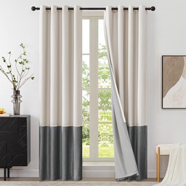 BULBUL 100% Full Blackout Velvet Curtains,120 inches Long Cream Ivory Grey Modern Liner Curtains Thermal Drapes Panels for Living Room Bedroom Grommet Set of 2