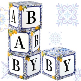 4 Pcs 11.8 Inch Capri Lemon Baby Shower Party Decorations Amalfi Coast Baby Shower Boxes with Letters Gender Reveal Backdrop First Birthday Centerpiece Decor