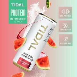 Tidal Protein Refresher | 12 fl oz | 12 Pack | 25g Clean, Grass-Fed Whey | Sugar Free | Made with Natural Flavors | Drink with Essential BCAAs