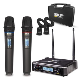 Dual Wireless Microphone System Auto-Scan Long Range Mic Set with Receiver, LCD Display, XLR Output 2x300 CH – Professional Mic for Singing, Karaoke, DJ, Classroom, Speech SKP UHF-600 PRO