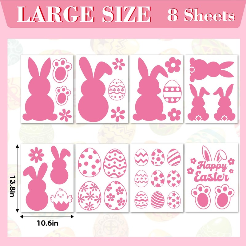 8 Pcs Easter Bunny Stencils for Window Glass,13.8x10.6 Inch Large