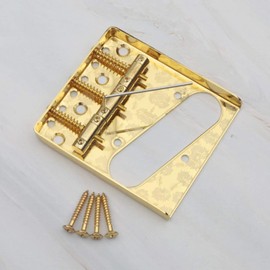 Unxuey 3 Brass Saddles Compensated 3-Saddle Telecaster Bridge Replacement Parts for Tele Eelectric Guitar, Gold