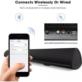 MEGACRA Soundbar, MEGACRA TV Sound Bar with Dual Bass Ports Wired and Wireless Bluetooth