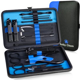 Manicure Set Professional Nail Clippers Kit Pedicure Kit 18 Pieces Stainless Steel Nail Care Tools for Travel (Blue Black)