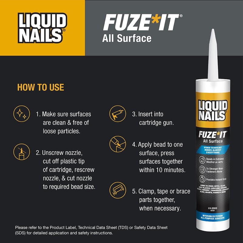 Liquid Nails 56198673380 LN-2000 FuzeIt All Surface Construction Adhesive (9-Ounce)