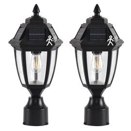 TEBLAMPUE Solar Post Lights 2 Pack, Motion Sensor Post Lantern Without Pier Mount Base, Waterproof Solar Powered Pole Light Fixture for Patio Yard Garden