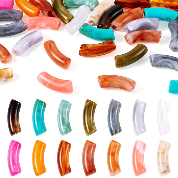 Spritewelry 30 pcs Acrylic Curved Tube Beads Two Tone Chunky