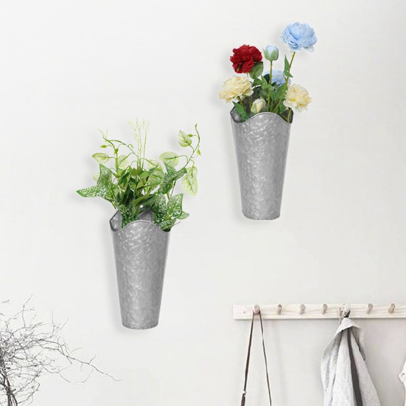 2PCS Iron Art Wall Planter Hanging Flowers Pot for Home