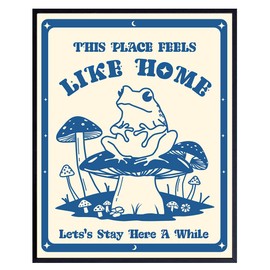 Feels Like Home Welcome Sign - Retro Wall Art - Frog Wall Art - Lake house Decor - Housewarming Gifts - Inspirational Wall Decor - Happy Family Wall Art - Cute Positive Quotes Wall Decor 8x10
