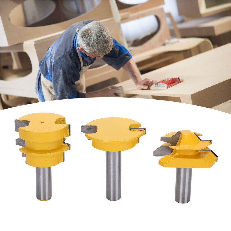 3Pcs Rail and Stile Router Bit Hardened Steel 1/2in Straight