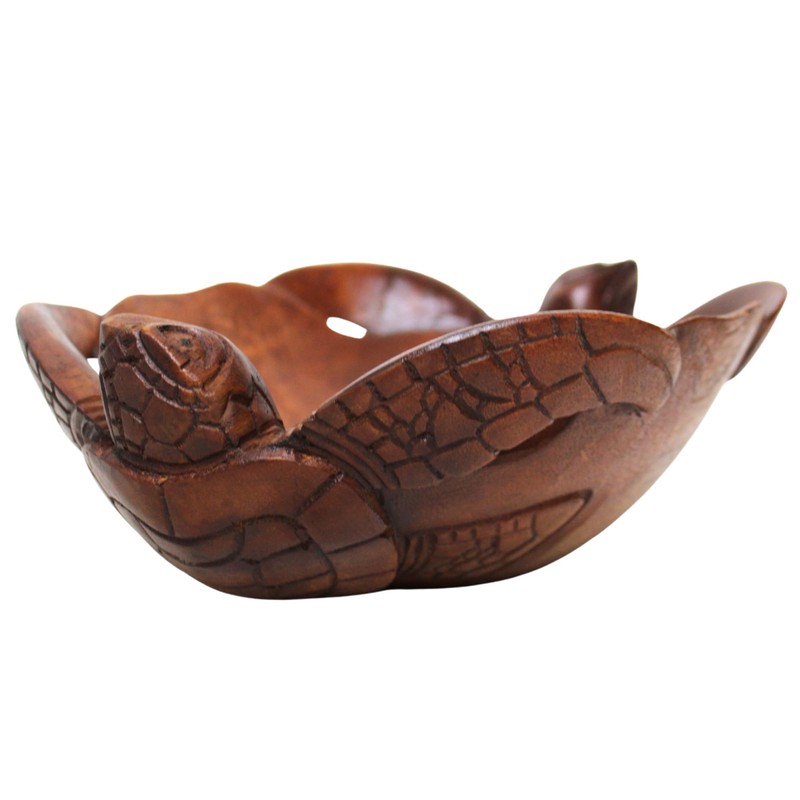 WorldBazzar Handmade Double Turtle Bowl Hand Carved Mahogany Wood Nautical