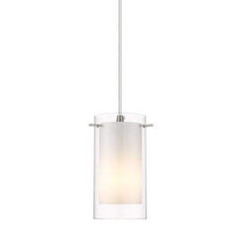 AKEZON 1-Light Pendant Light, Indoor Glass Hanging Light Fixture, Adjustable Height, Brushed Nickel Finish for Kitchen Dining Room, KP-506