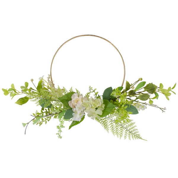 Hydrangea and Fern Golden Ring Wreath Spring Decor Green and