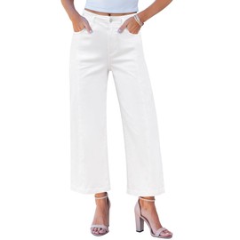 GRAPENT White Cropped Jeans White Jeans Women Wide Leg High Rise Jeans for Women Western Jeans for Women Teacher Outfits for Women Womens Ankle Jeans Cream White Size Medium US Size 8-10