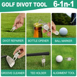 nadachi Golf Divot Tool 6 in 1 - Golf Divot Repair Tool and Ball Marker, Club Holder Golf Gifts for Men Accessories for Women (Silver)