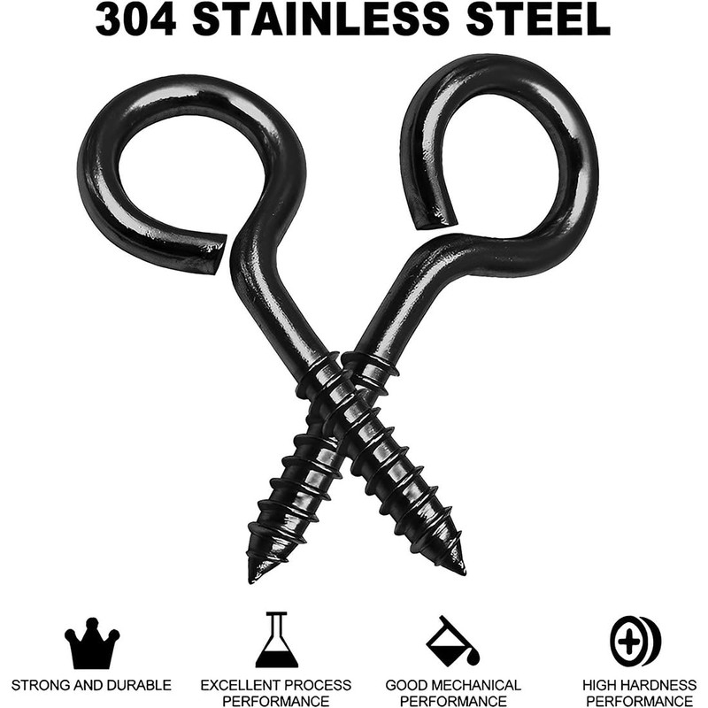 EIHI Pack of 30 Black Eye Bolts Screw Hooks, Eye