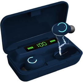 KLIOMAX Wireless Earbuds Bluetooth 5.4 Headphones with LED, Charging Case IPX8 Waterproof, Mini Earbud, Built-in Mic Calls, Ultra-Light, Stereo Earphones for Sports, Gym, Running, Workout (Navy)